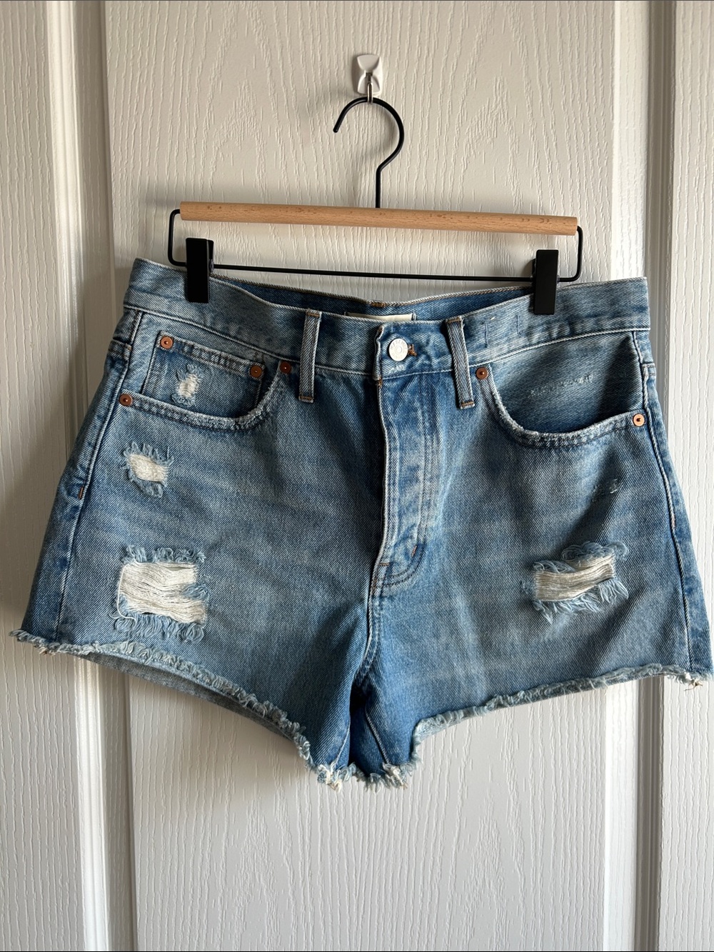 Madewell Light Blue Distressed Denim Cutoff Shorts